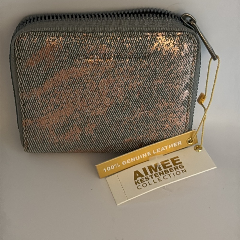 Aimee Kestenberg Leather Zip Around Wallet Brixton Rose Gold Denim